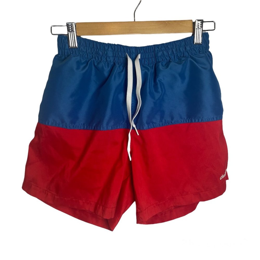 chubbies Blue and Red Colorblock Swim Trunks